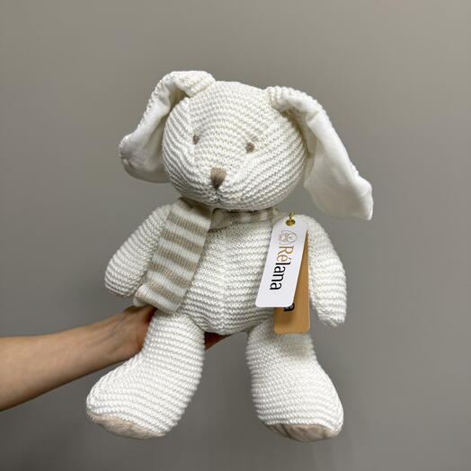 Мягкая игрушка «Зайчик вязанный бежевый в шарфике»