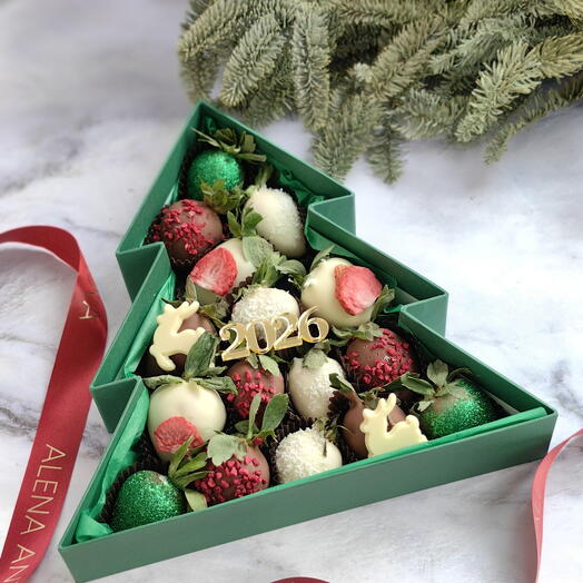 Клубника в шоколаде новогодняя елка, елка на новый год, подарочный набор, подарок на новый год елочка