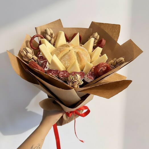 Artisanal Gourmet Bouquet of Cheeses, Cured Meats and Rustic Bread