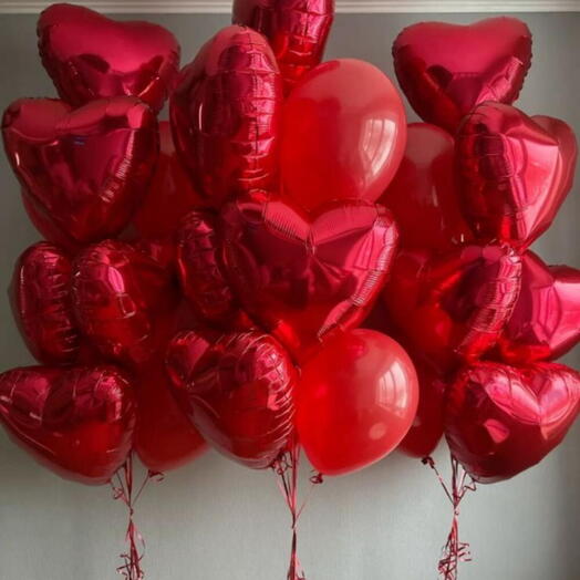 Воздушные шары с гелием в форме сердца 3 фонтана на грузиках