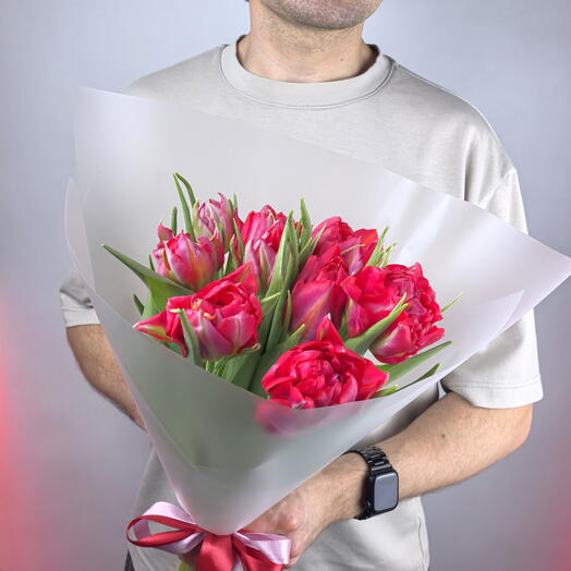 Тюльпаны пионовидные 9 шт Флеш поинт / Flash Point