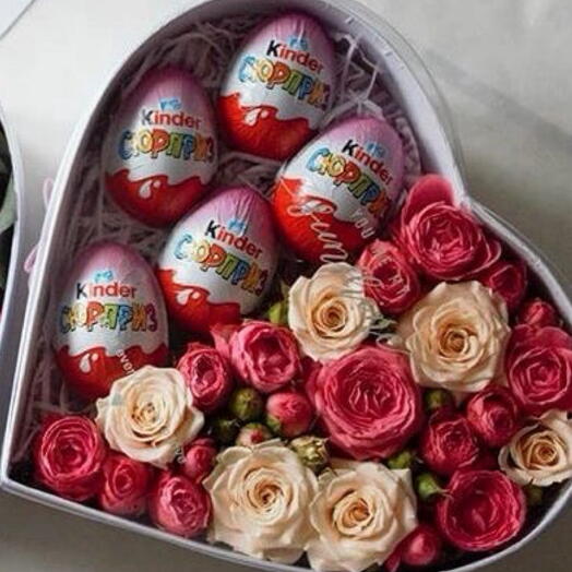 Flowers in a box with kinder surprise