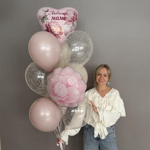 Шары для мамы в нежных тонах с сердцем на день рождения, на день мамы или на 8 марта