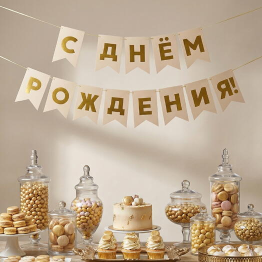 Гирлянда "С Днём рождения!", бежевая