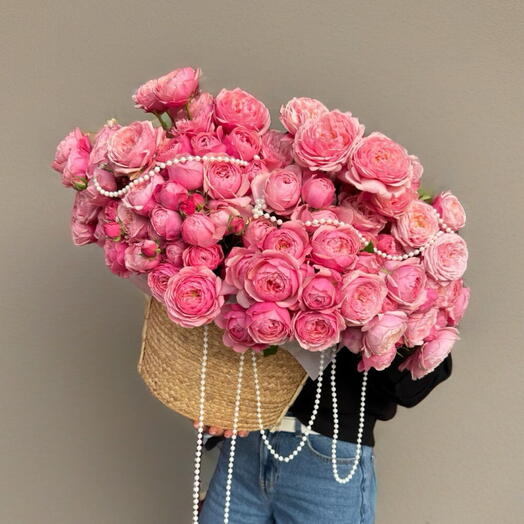 ️️️️️️🩷🩷🩷 Корзина с кустовыми пионовидными розами сорта "Silva Pink" шт