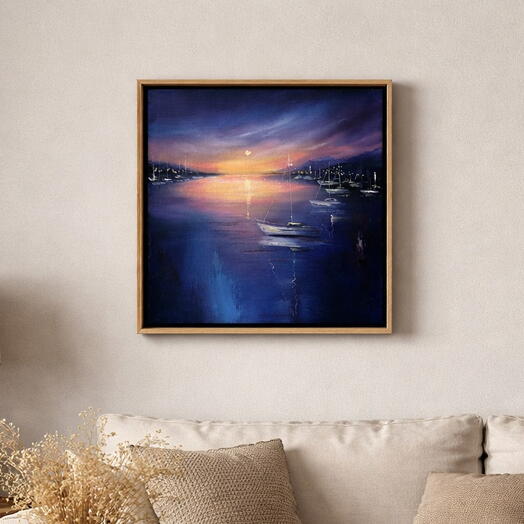 Корабли в бухте — картина маслом с морским пейзажем и парусниками