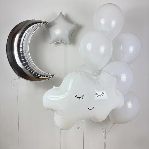 Воздушные шары белые набор с облаком 13шт. Helium balloons white with cloud 13 pcs