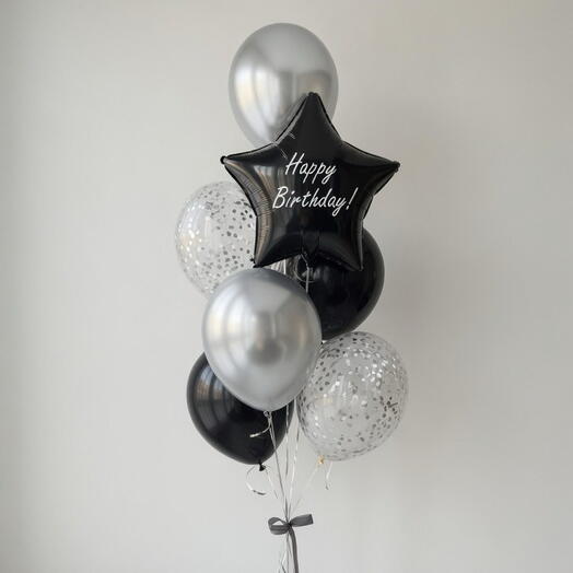 Набор шаров «Чёрная звезда Happy Birthday» с надписью на выбор