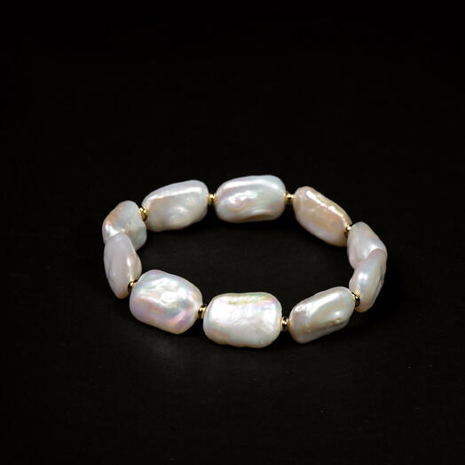 Браслет Акация Барочный жемчуг белый культивированный 14K 19 см (BRA1187)