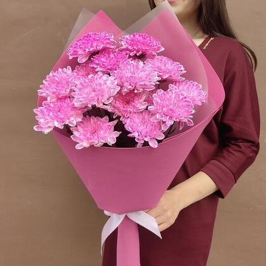 "Малинка"- 3 кустовые хризантемы в упаковке 🌸