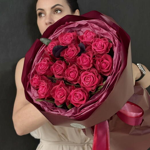 Розы 15 штук малиновые яркие ароматные для любимой девушки 💜♥️💜