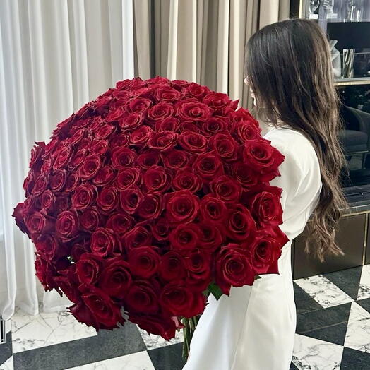 Букет из 101 красной розы Ред Наоми 60 см под ленту | 🌹 Премиум качество