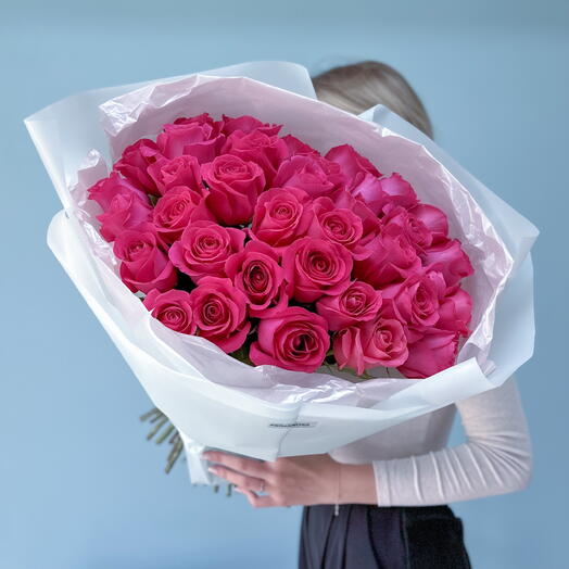 Букет из 35 малиновых роз «Малиновый закат»💗 25934