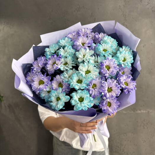 Микс хризантем в оформлении🩵💜