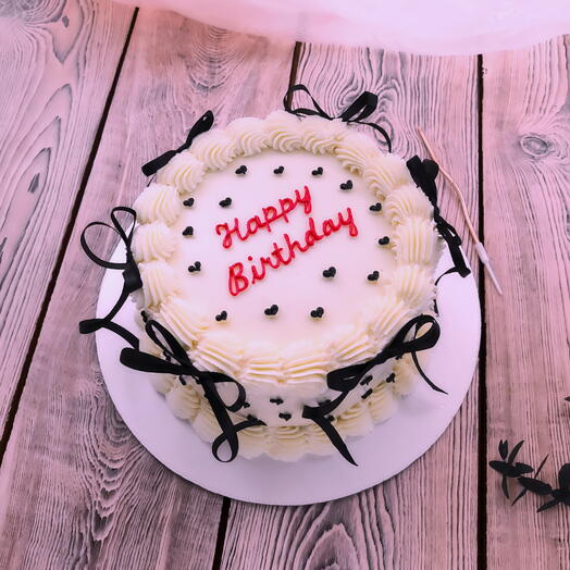 Торт 1,5кг в стиле Ламбет с рюшами и надписью Happy Birthday с бантиками