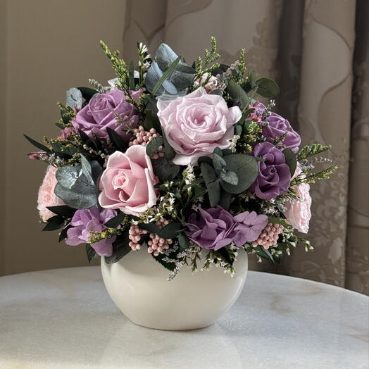 Стабилизированный мини букет из роз «Soft lilac»