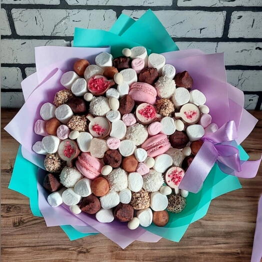 Сладкий букет с маршмеллоу и Рафаэлло и марципаном 🥥Пирожные макаронс