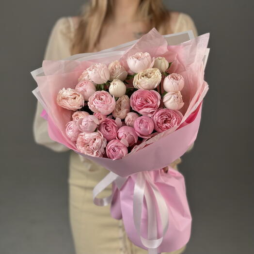 Кустовые пионовидные розы Silva Pink