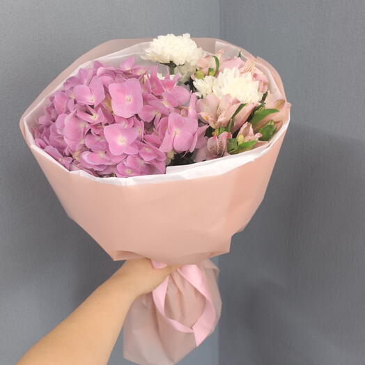 Букет "Гортензия, Хризантема, Альстромерия 💗"