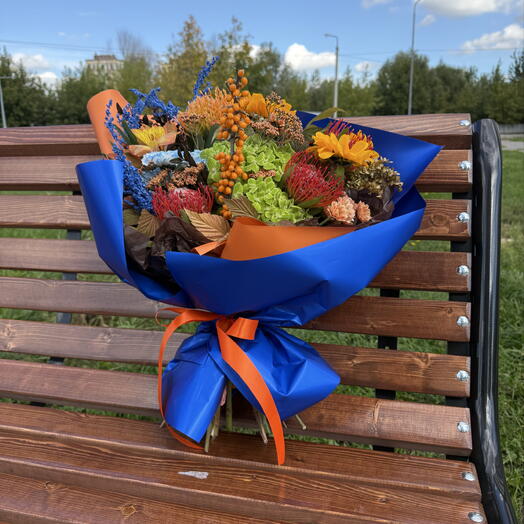 Букет дофамин ( подсолнух, леуко , зеленая гортензия 🍁💐🍂🌻🌻🌻