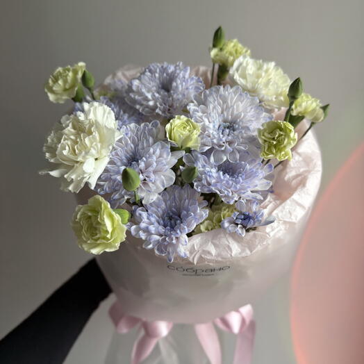 💜нежный дофаминовый букет с диантусами, кустовыми диантусами и кустовой хризантемой😍