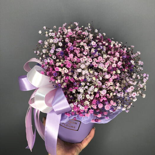 Коробочка с розовыми и фиолетовыми гипсофилами🌸☘️🌸☘️🌸