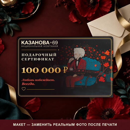 Подарочный сертификат «КАЗАНОВА 69» на 100 000 ₽