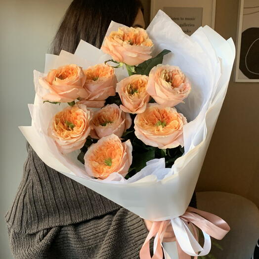 Букет из 9 роз сорта Melon Expression🧡🌿