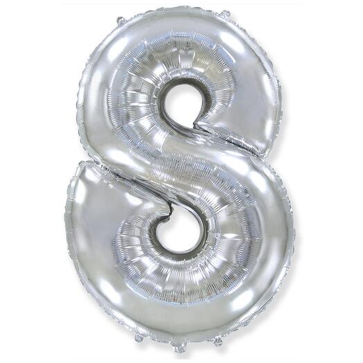 Цифра 8 Серебро огромная фольгированная 102см шарик