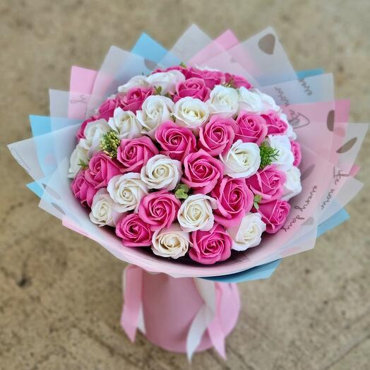 Bouquet of 49 soap roses in a frame