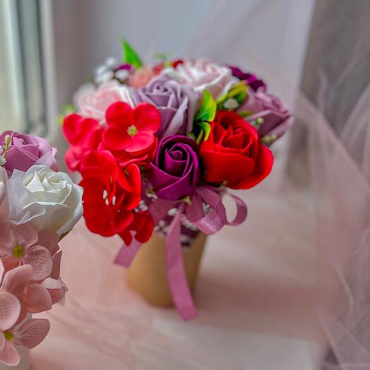 Soap bouquets in cups