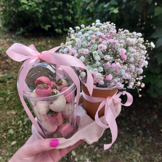 Набор цветы + клубника в шоколаде🍓🍫