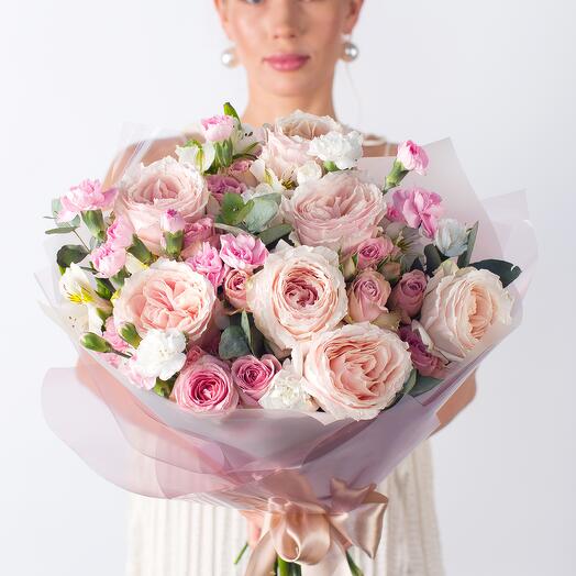BOUQUET OF PEONY ROSE, CARNATION, ALSTROEMERIA 255