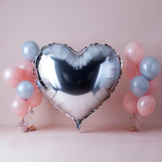 XL Шар гелий сердце  серебро. Foil helium balloon XL heart silver