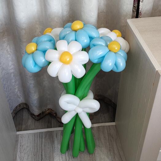 Букет цветов из воздушных шаров 7 шт Голубой и Белый. Цветы из шаров