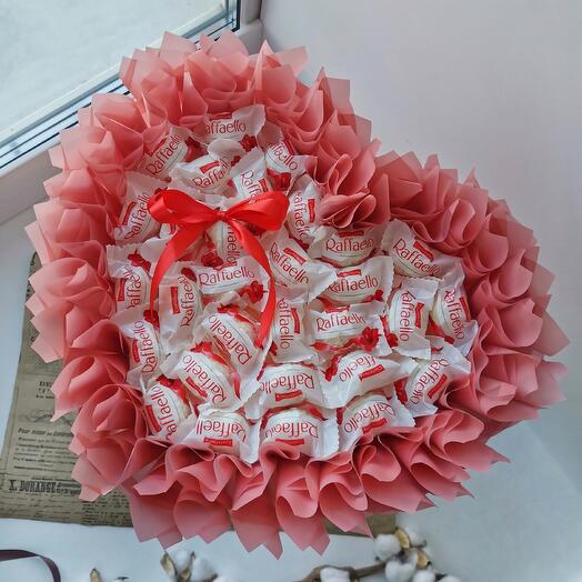 Bouquet of Raffaello candies in the shape of a heart