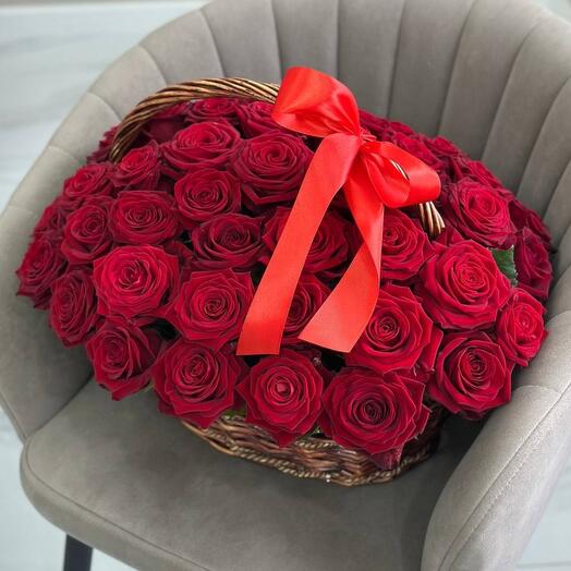 Basket with 51 red roses