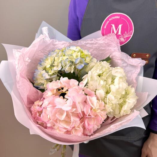 Воздушные гортензии в стильном монобукете