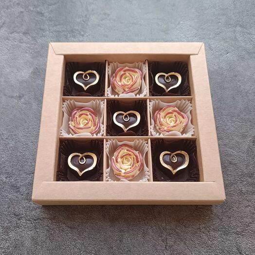 Set Corazones y rosas blancas