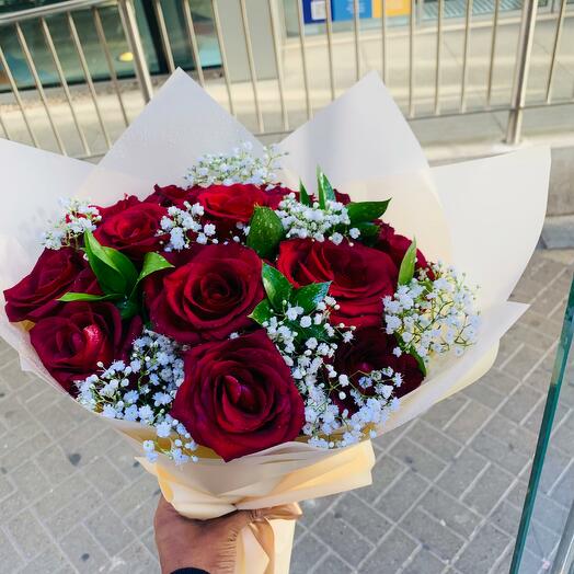 Red rose bouquet hand tied