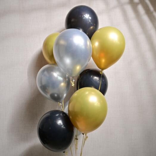 9 - Latex Silver, Gold, and Black Balloon Set