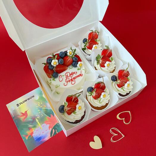 Комбо набор бенто торт и ассорти капкейков на день рождения