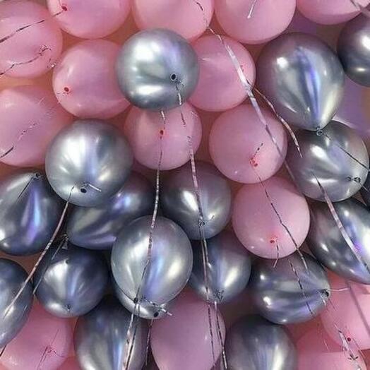 Воздушные Шары под потолок 20 шт - Серебро/Розовый