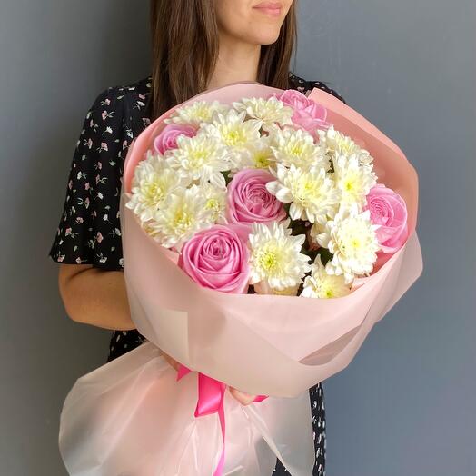 Букет хризантемы и розы мб274