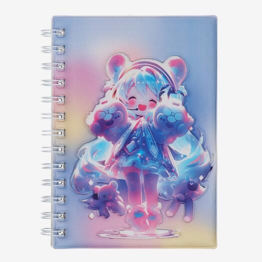 Записная книжка подарочная, на гребне 80 листов в линейку, цветной блок, обложка ПВХ 3D, Аниме