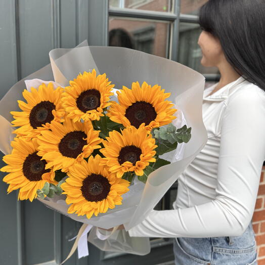 🌻Дофаминовый букет "PERVOЦВЕТ" из 7 подсолнухов