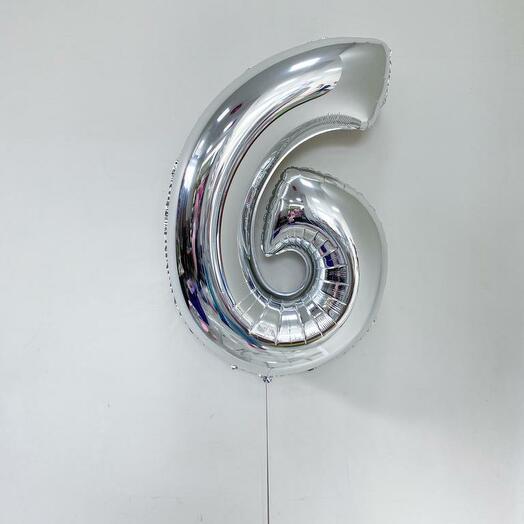 Шар Цифра 6 серебрянная