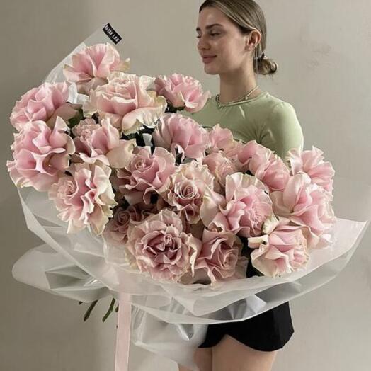 Букет из 25 французских роз сорта Пинк Мондиаль 🌸