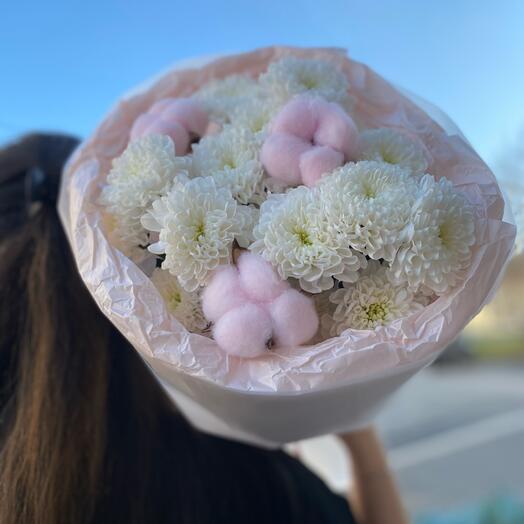 Букет из хризантем и хлопка️