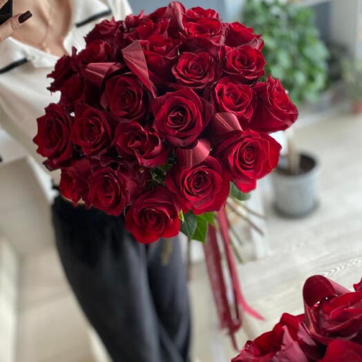 ♥️Монобукет для романтичной и яркой мамы из одноголовой красной  розы под лентой 🌹💥